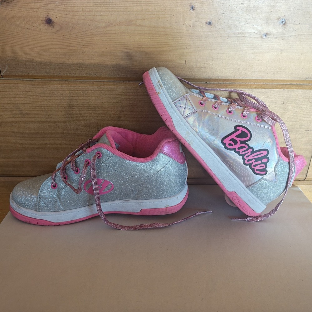 Barbie Heelys Silver And Pink US 7 Used UK 6 Eur 39 Pink Glitter‎ Silver